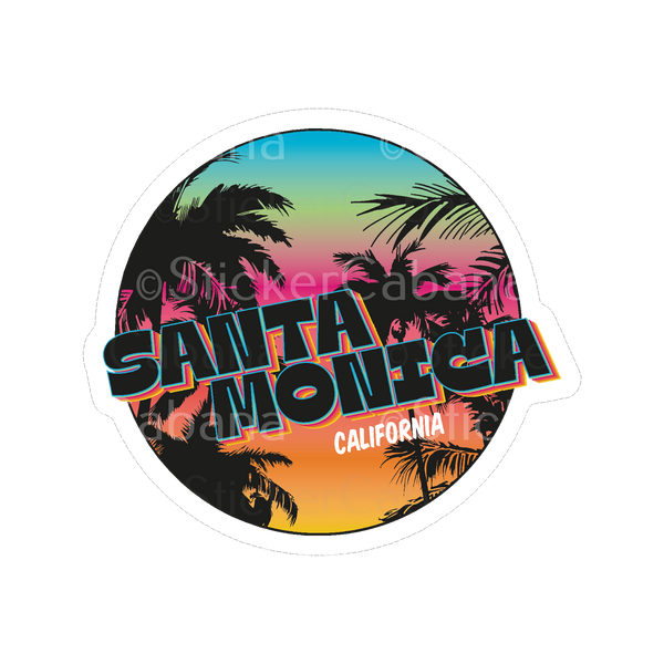 Sticker Cabana Santa Monica California Colorful Sunset Palms