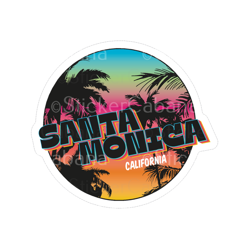 Sticker Cabana Santa Monica California Colorful Sunset Palms