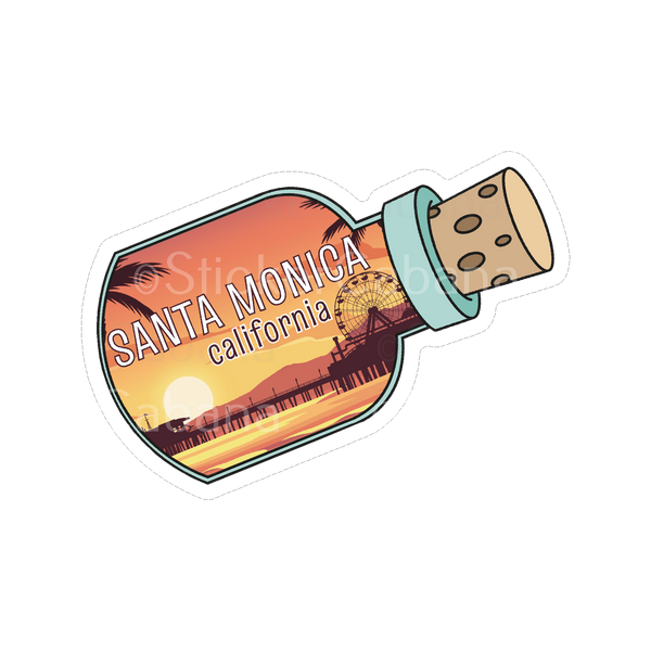 Sticker Cabana Santa Monica California Pier Sunset In A Bottle