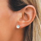 Model wearing Pura Vida Opal Enamel Wave Silver Stud Earrings