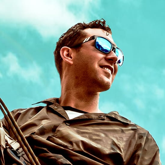 Model wearing Blenders - Canyon North Point Blue