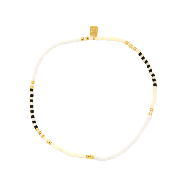 Pura Vida Mixed Seed Bead Gold Stretch Anklet - Monochrome