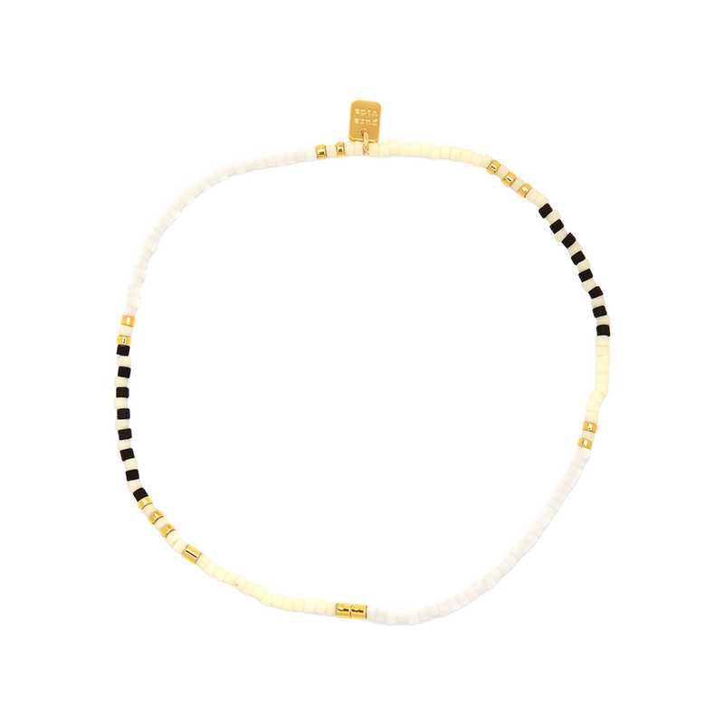 Pura Vida Mixed Seed Bead Gold Stretch Anklet - Monochrome