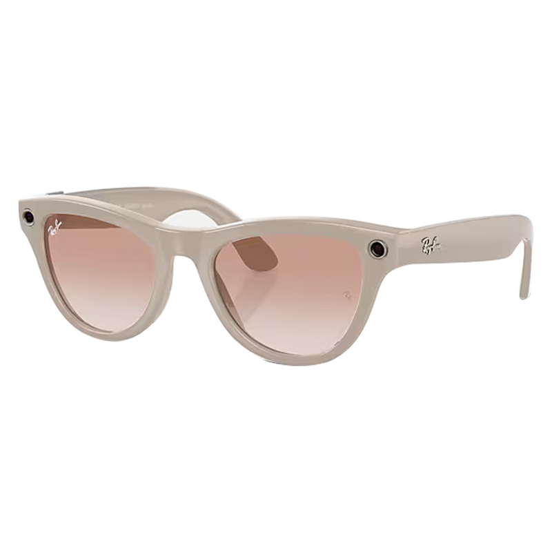 Ray-Ban Meta Skyler Shiny Chalky Gray, Cinnamon Pink Lenses Side