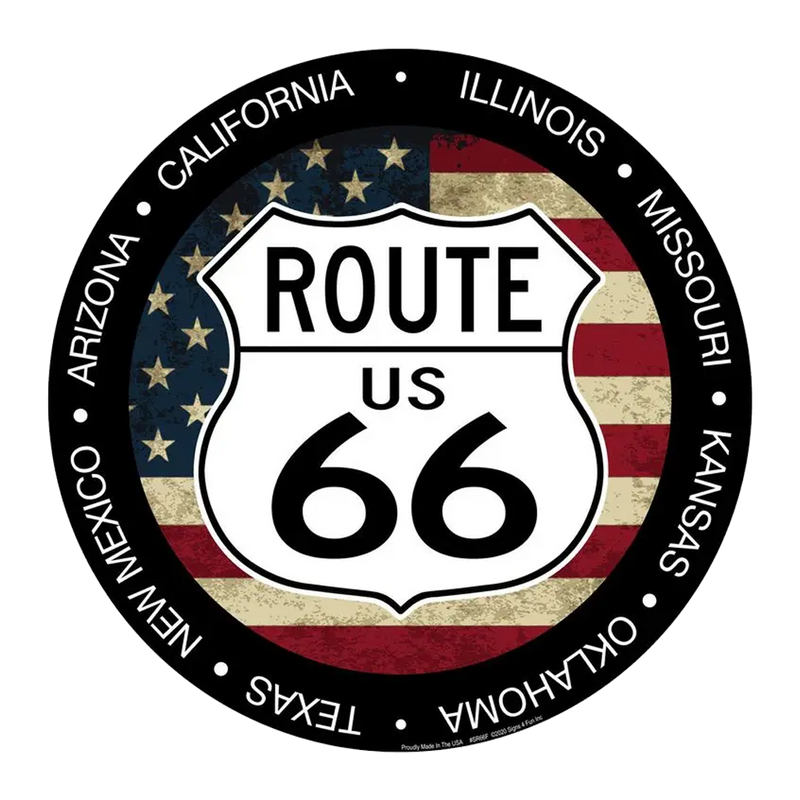 Route 66 Flag Round Sign
