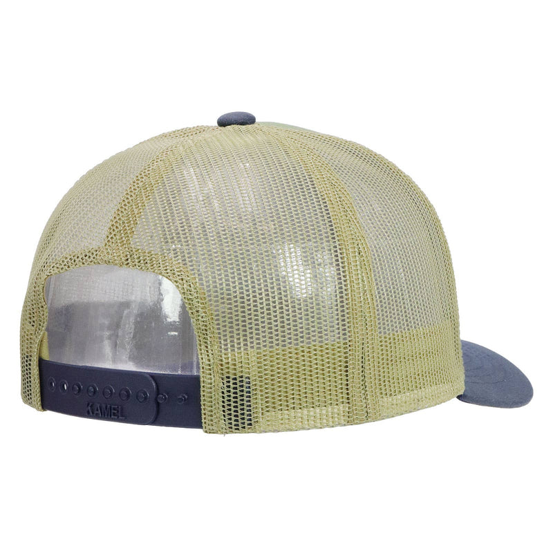 Route 66 Canvas Vegan Oiled Leather Trucker Hat - Green/Navy/Khaki back