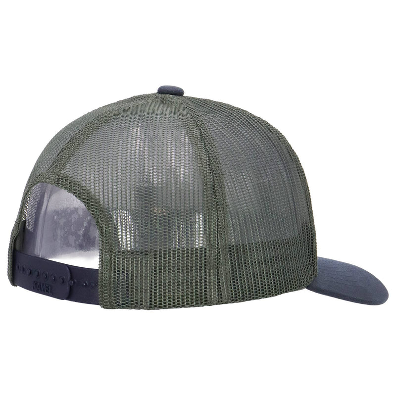 Route 66 Canvas Vegan Oiled Leather Trucker Hat - Light Gray/Navy/Charcoal Back