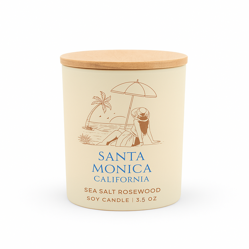 Santa Monica Luxe Matte Glass Travel Candle - Sea Salt Rosewood