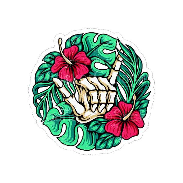 Sticker Cabana Pink Flowers with Skull Rock and Roll Hand