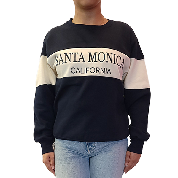 Santa Monica Cream Line Crew Neck - Navy Cream Front