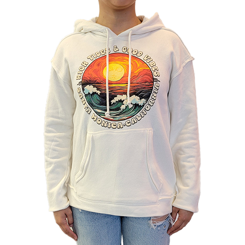 Santa Monica Graphic Wave Scene Pullover - Ivory Front