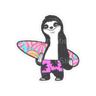 Sticker Cabana BS Sloth with Pink Yellow and  Blue Surf Board and Pin