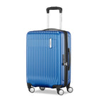 Blue suitcase with a white background
