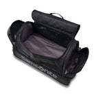 Black Samsonite duffel bag with open top on a white background