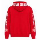 Red hoodie with 'LIFE GUARD' text on the hood and 'CALIFORNIA LIFE GUARD' text on the sleeves, on a white background.