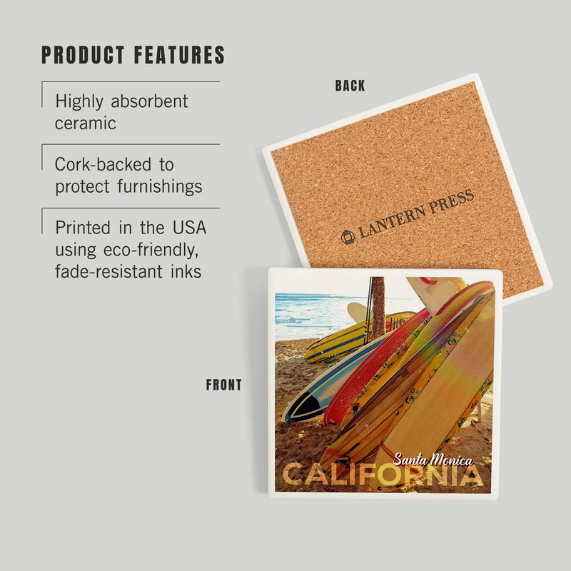 Santa Monica California Surfboards Ceramic Coaster Features