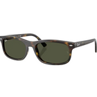 Ray-Ban Wayfarer-style sunglasses with a translucent dark brown tortoiseshell frame and dark green lenses, shown on a light gray background.