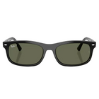 Ray-Ban Wayfarer-style sunglasses with a black frame and dark green lenses, shown from the front on a light gray background.