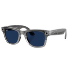 Ray-Ban Wayfarer-style sunglasses with a translucent smoky gray frame and dark blue lenses, shown on a clean white background.
