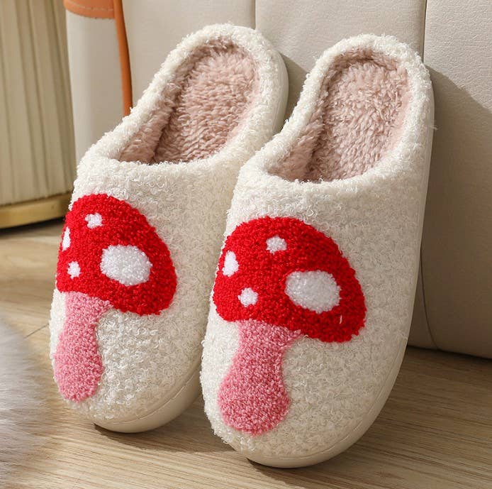 Soft Plush Mushroom Heart Rainbow Warm Slippers 