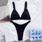 Ladies Solid Color Shoulder Straps Bikini - Black