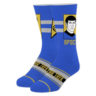 Blue Star Trek socks with Spock's portrait and 'Star Trek' text on a white background