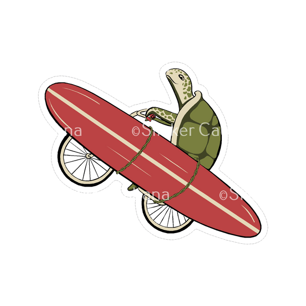 Sticker Cabana BS Turtle with Surfboard On Bike