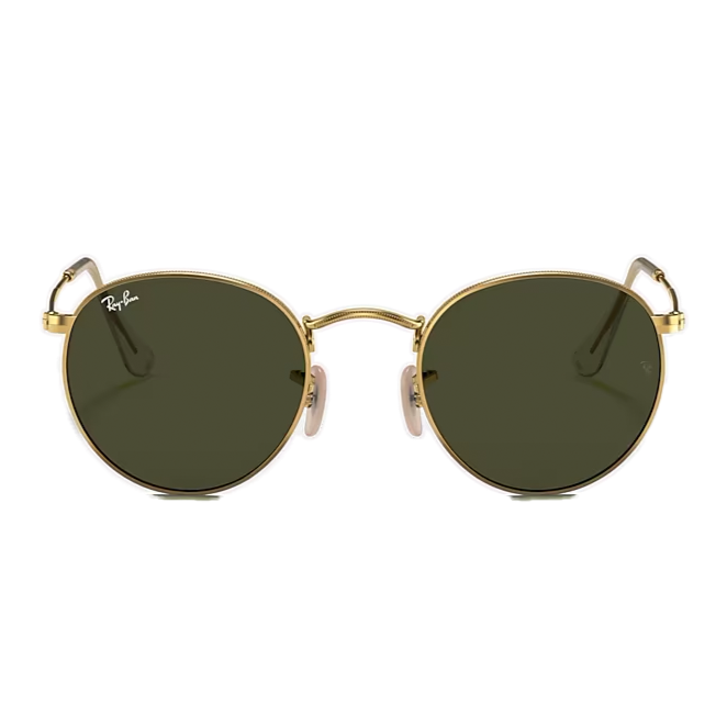 Ray-Ban Round Metal Polished Gold + Classic Green