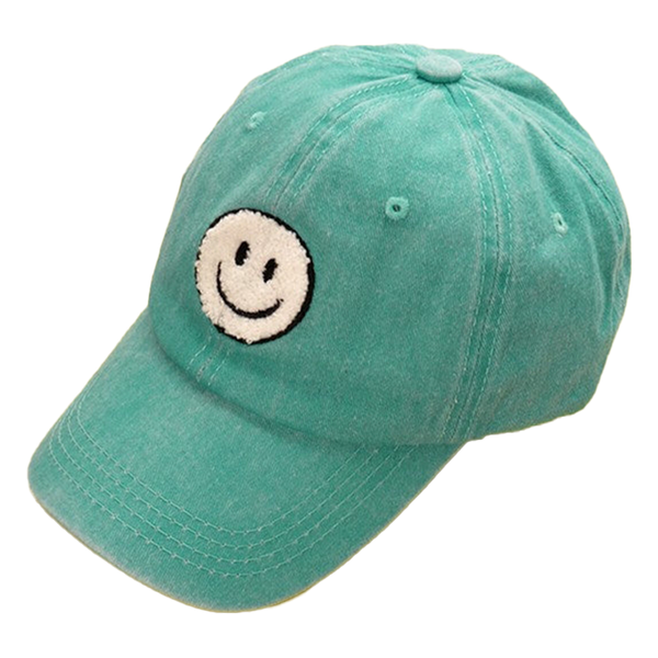 Washed Sherpa Happy Face Baseball Cap - Washed Turq