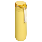 Yellow water bottle with a clear lid on a white background