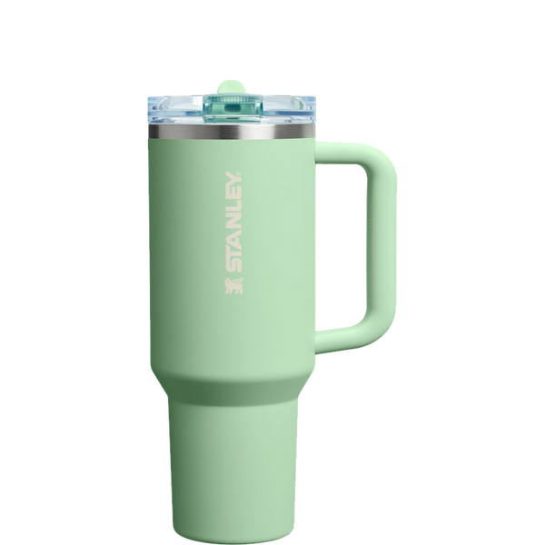 Pistachio Stanley travel mug on a white background