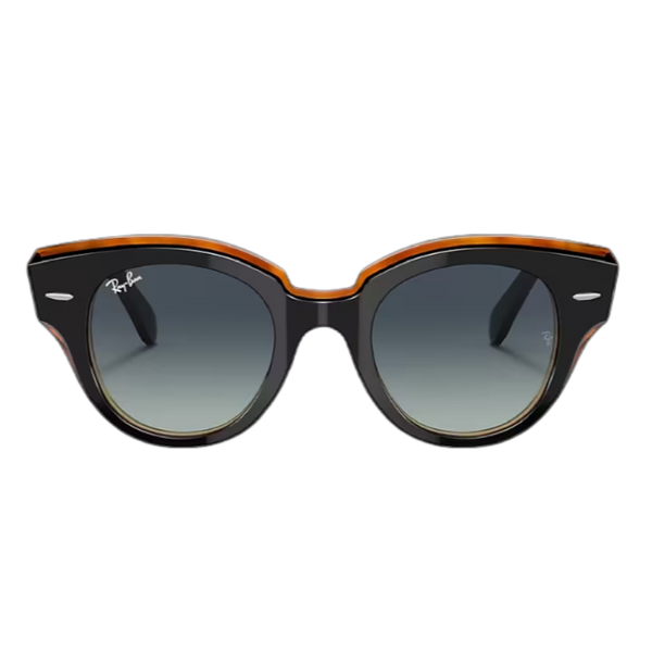 Ray-Ban Roundabout Polished Black On Brown + Gradient Grey/Blue