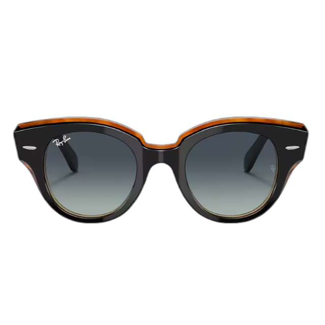 Ray-Ban Roundabout Polished Black On Brown + Gradient Grey/Blue