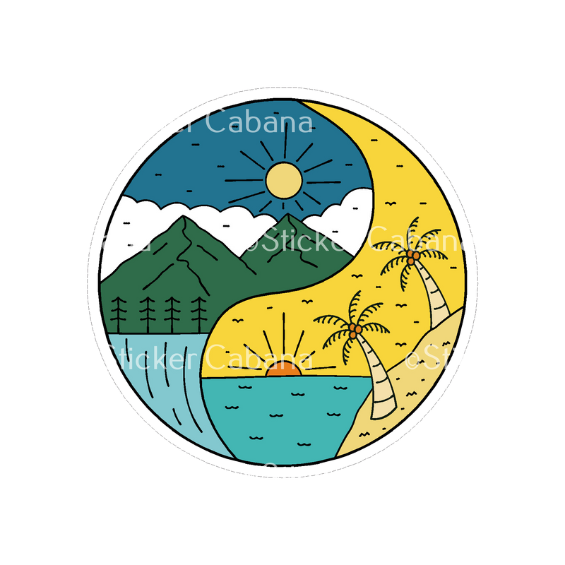 Sticker Cabana Yin Yang Mountain and Beach