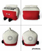 Red and white cooler plush toy with wheels and a smiling face, featuring the brand 'Punchkins'.