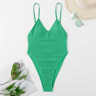 Two Shoulder Wrinkle One Piece Swimwear - Green Front