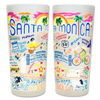 Two colorful tumblers with Santa Monica-themed illustrations on a white background