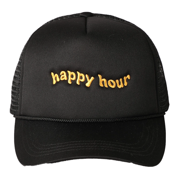 Fashion City Happy Hour Embroidered Trucker Cap - Black Front