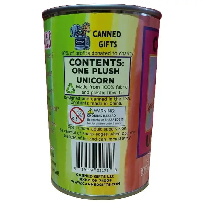 Sparkles the Canned Rainbow Unicorn Warning Label