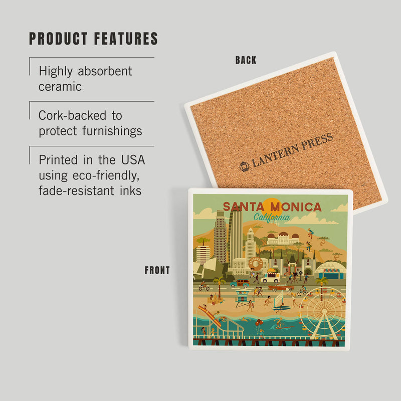 Santa Monica California Geometric Ceramic Coaster