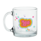 Clear Glass Mug with Text Leo