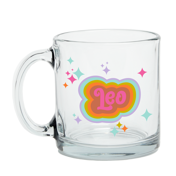 Clear Glass Mug with Text Leo