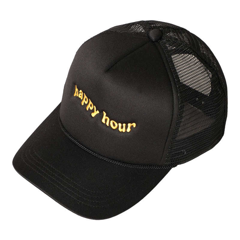 Fashion City Happy Hour Embroidered Trucker Cap - Black Side