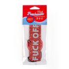 Red air freshener with 'F*CK OFF' text in silver, packaged in a Fresheners branded red and white box.