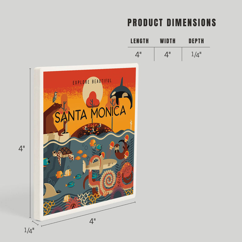 Santa Monica California Marine Animals Ceramic Coaster