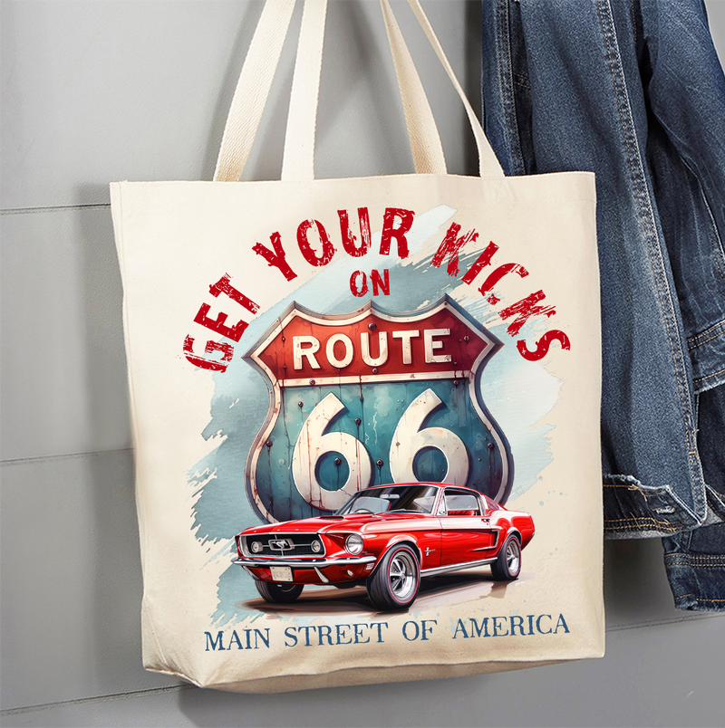 Route 66 Get your Kicks Mustang Canvas Tote Bag