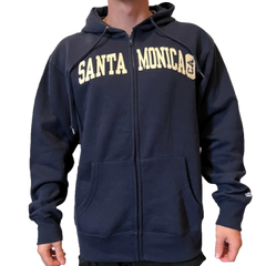 Santa Monica CA Navy College Style Zip Hoodie – Sand 'n Surf Santa Monica CA Navy College Style Zip Hoodie – Sand 'n Surf