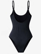 Ladies Solid Color U-Neck Spaghetti Strap One Piece Swimsuit - Black
