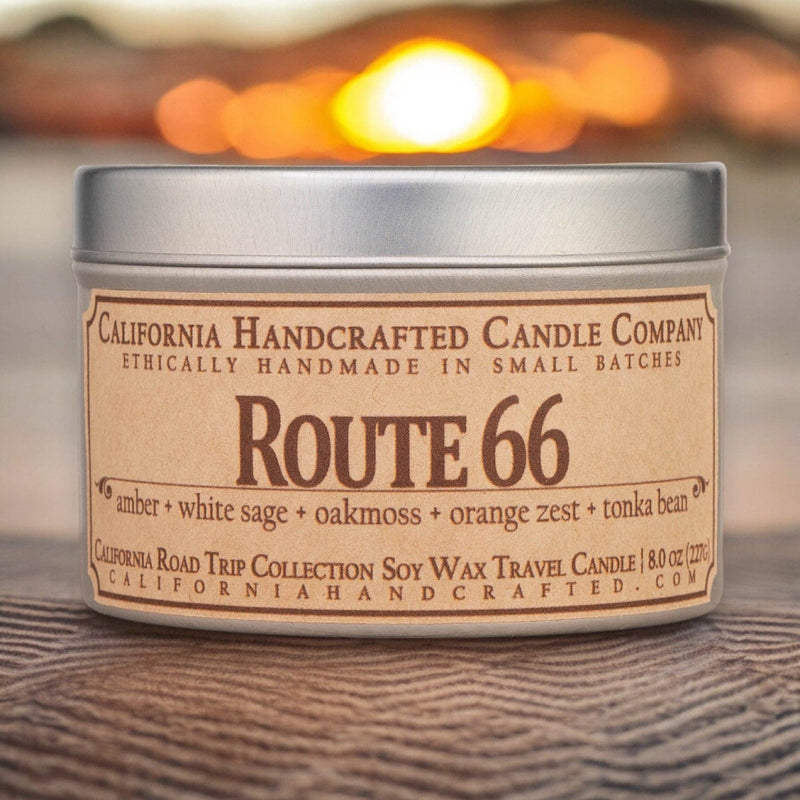 ﻿Route 66 Soy Travel Candle - Amber Sage Oakmoss Orange