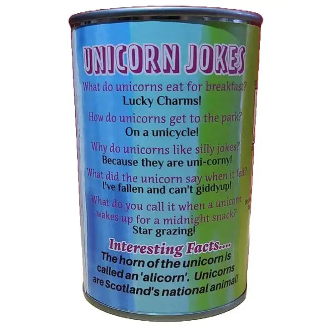 Sparkles the Canned Rainbow Unicorn Jokes Label